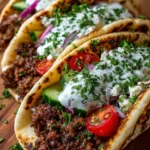 Juicy Mediterranean Beef Pita Wraps with Fresh Veggies and Garlic Sauce