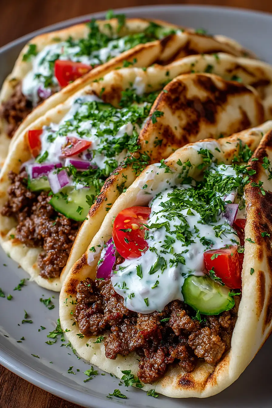 Juicy Mediterranean Beef Pita Wraps with Fresh Veggies and Garlic Sauce