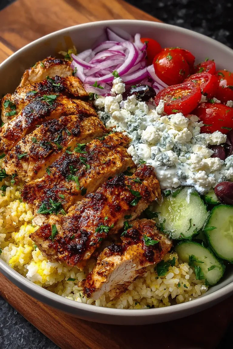 Greek Chicken Gyro Bowl with Spicy Lemon Garlic Feta