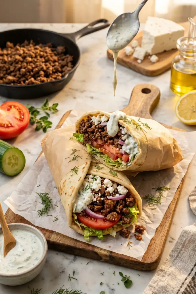 Greek beef wraps