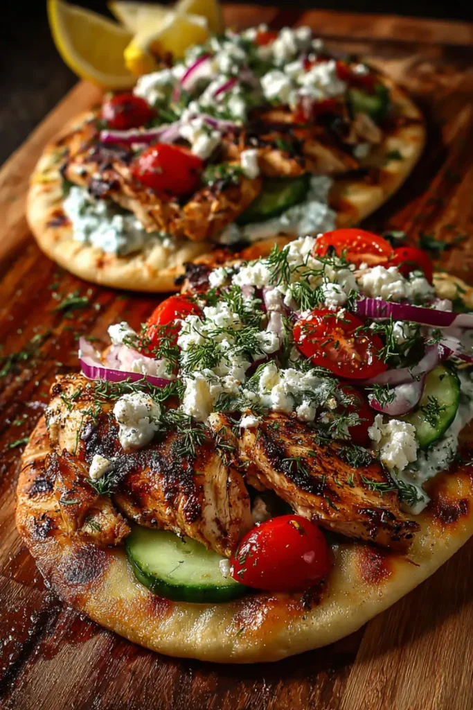 Greek chicken flatbread