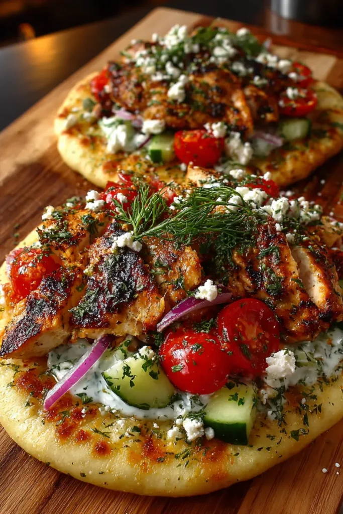 Greek chicken flatbread
