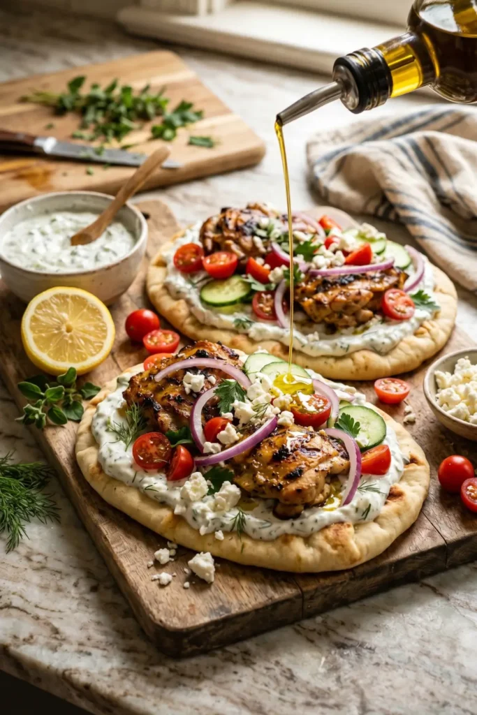 Greek chicken flatbread