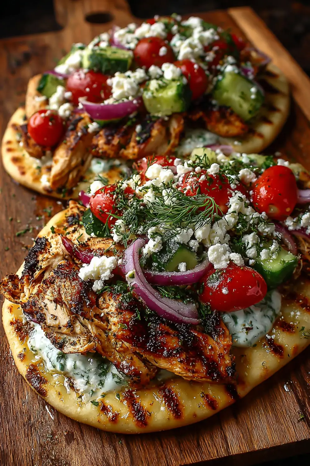 Greek chicken flatbread