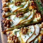 Crispy Flatbread with Brie, Pear Slices & Toasted Walnuts with Hot Honey