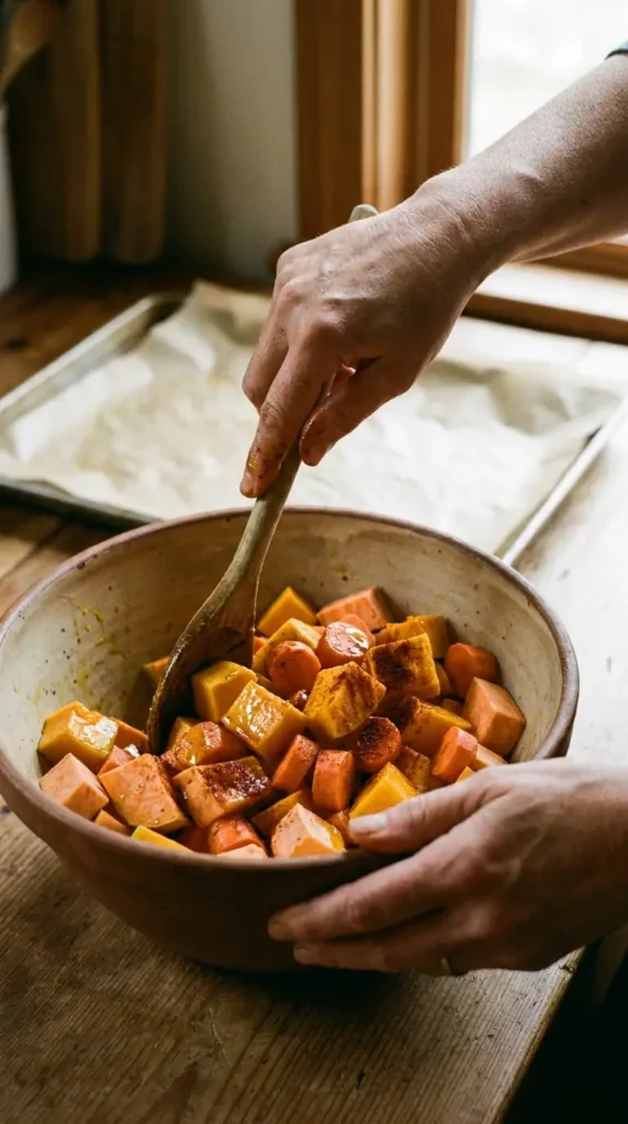 roasted pumpkin and sweet potato bake