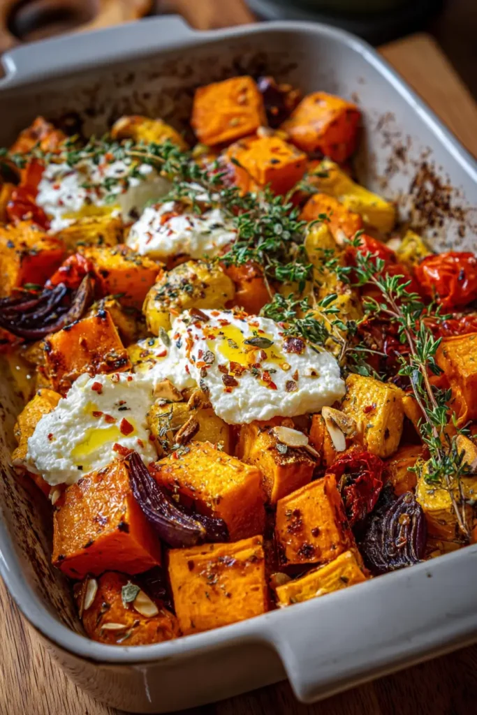 sweet potato and pumpkin bake with whipped feta