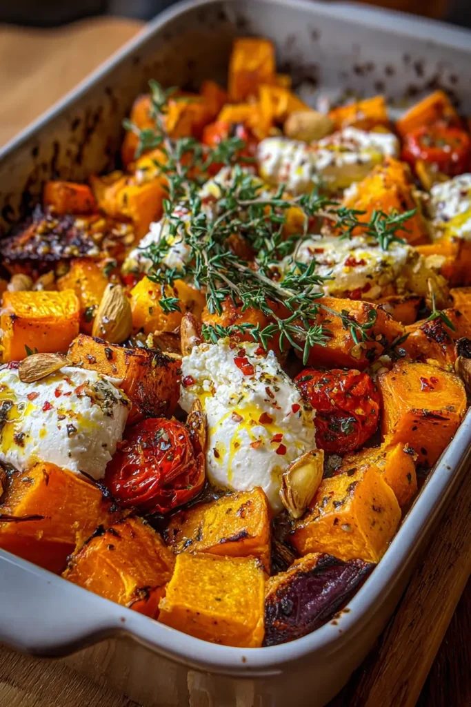 sweet potato and pumpkin bake with whipped feta