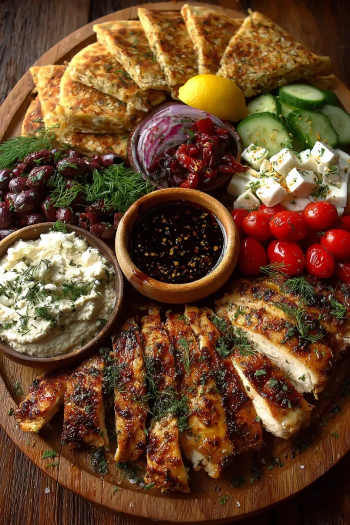 Greek Chicken Mezze Platter with Balsamic Drizzle