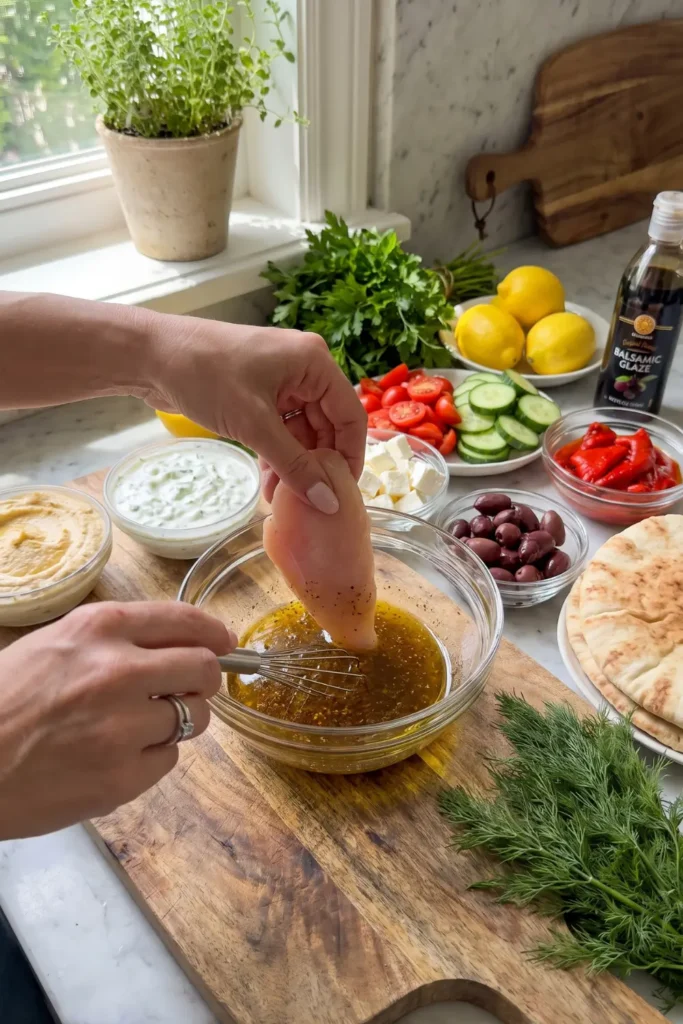 Greek Chicken Mezze Platter with Balsamic Drizzle