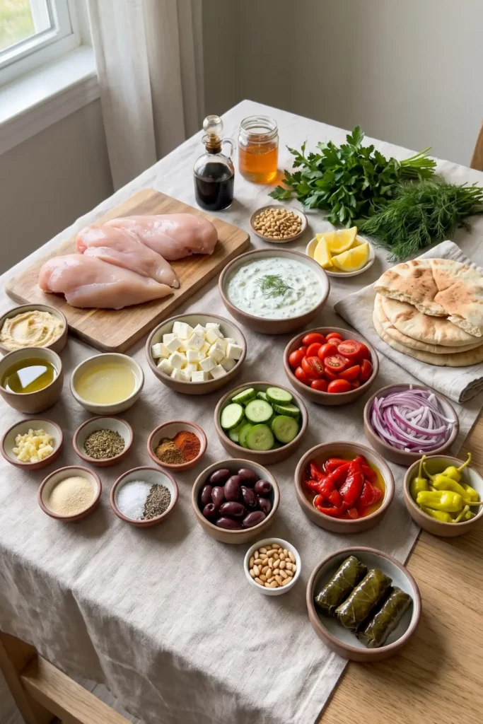 Greek Chicken Mezze Platter with Balsamic Drizzle