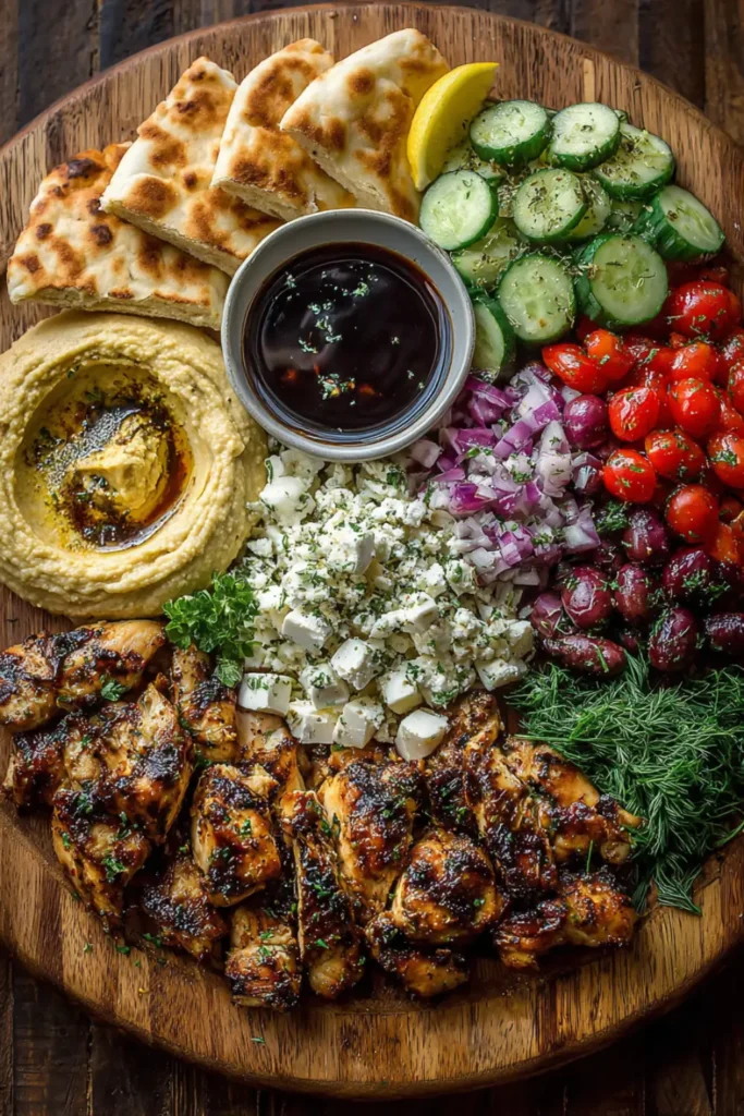 Greek Chicken Mezze Platter with Balsamic Drizzle