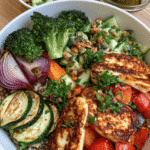 Halloumi & Roasted Vegetable Grain Bowl with Lemon Dressing