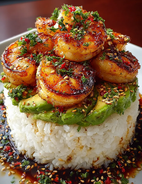 Honey Lime Shrimp & Avocado Rice Stack