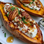 Maple-Roasted Sweet Potato Boats with Whipped Feta and Hot Honey