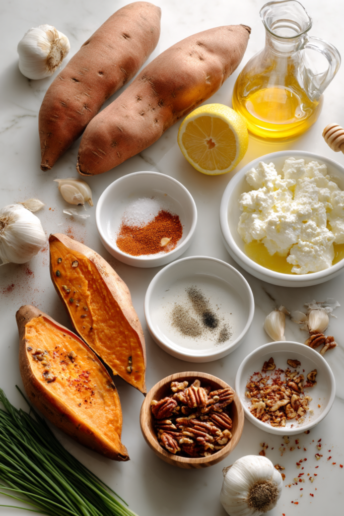 Maple-Roasted Sweet Potato Boats with Whipped Feta and Hot Honey