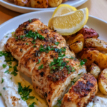 Mediterranean Chicken with Creamy Whipped Feta & Roasted Potatoes