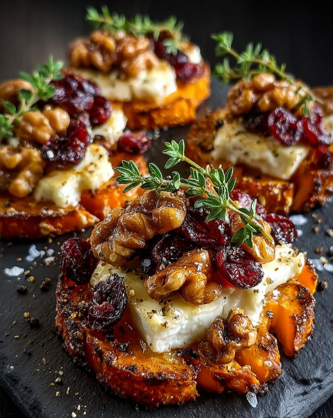 Crispy Sweet Potato Smash with Brie, Cranberries & Spicy Honey Walnuts