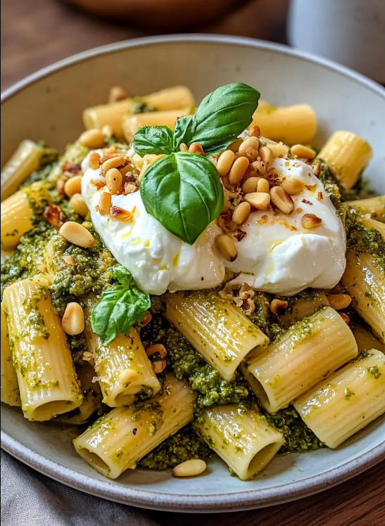 Lemon Pesto Rigatoni with Burrata