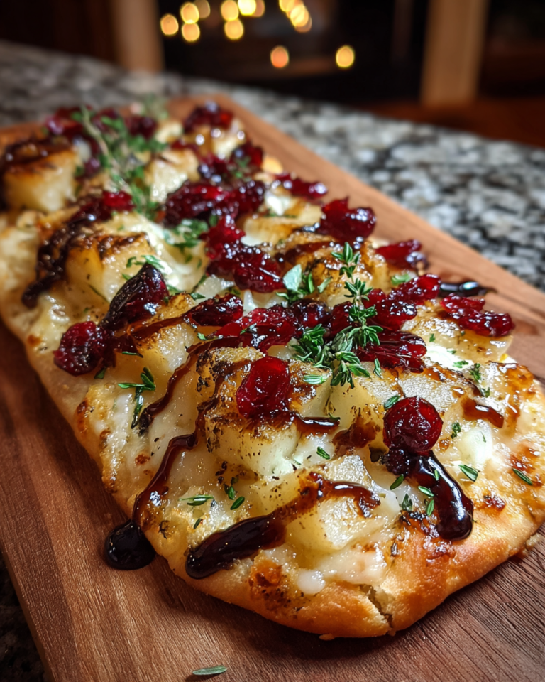 Pear, Brie and Cranberry Flatbread with Thyme