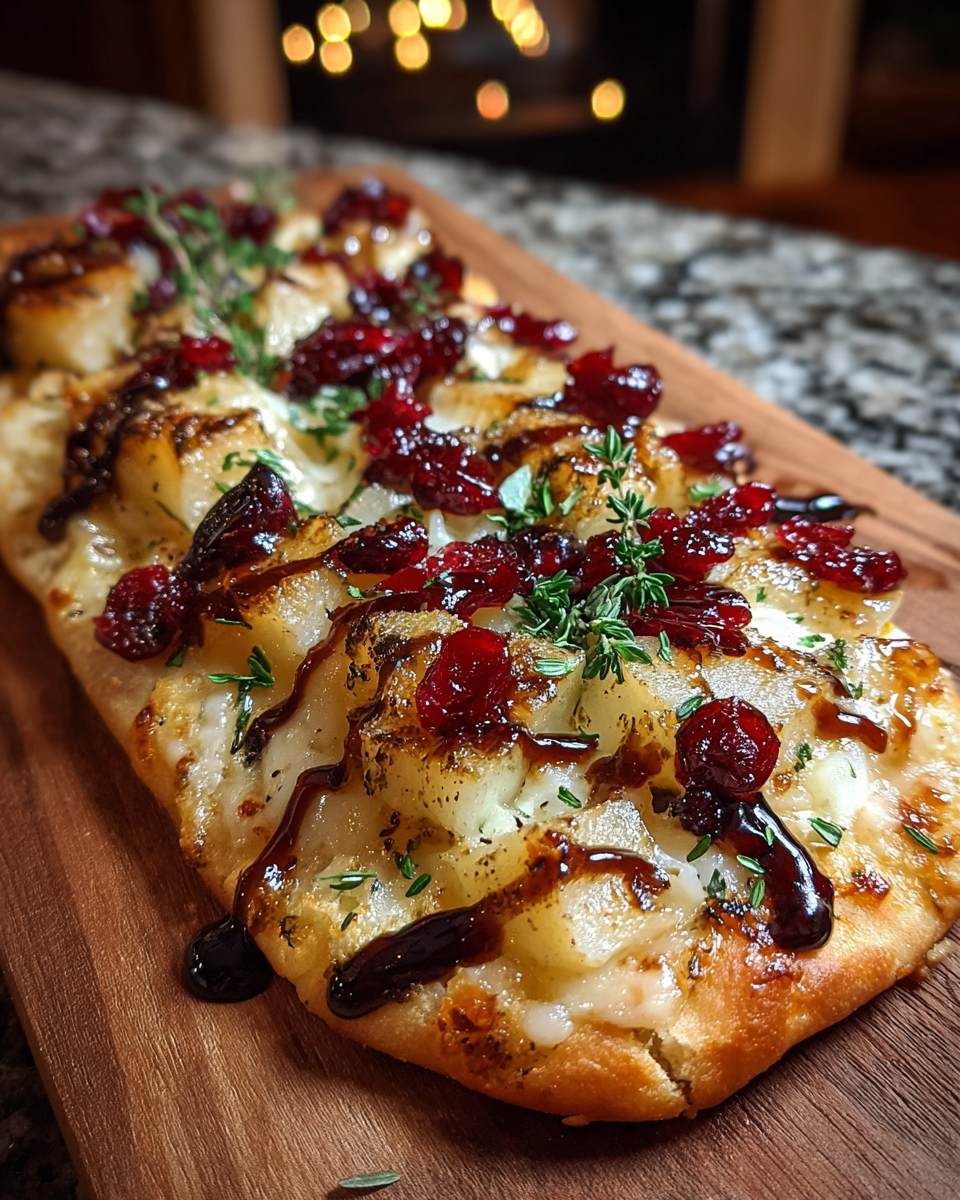 Pear, Brie and Cranberry Flatbread with Thyme