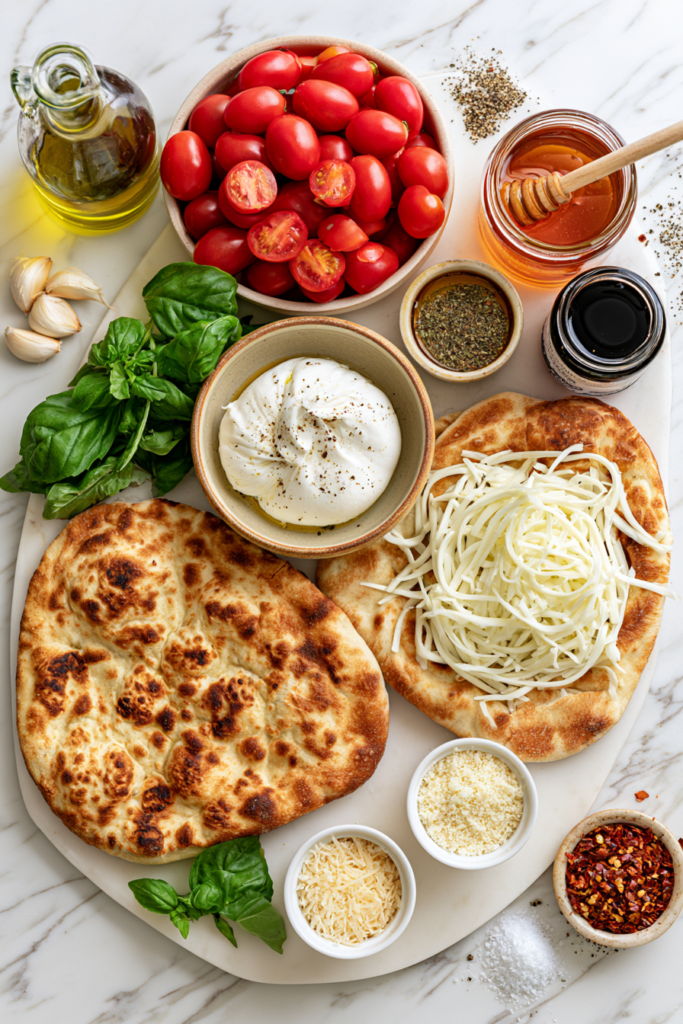 Crispy Burrata Flatbread with Roasted Tomatoes & Basil