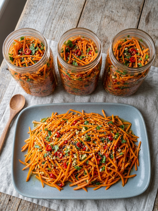 Spicy Korean-Style Carrot Salad – A Bold, Crunchy Side Dish