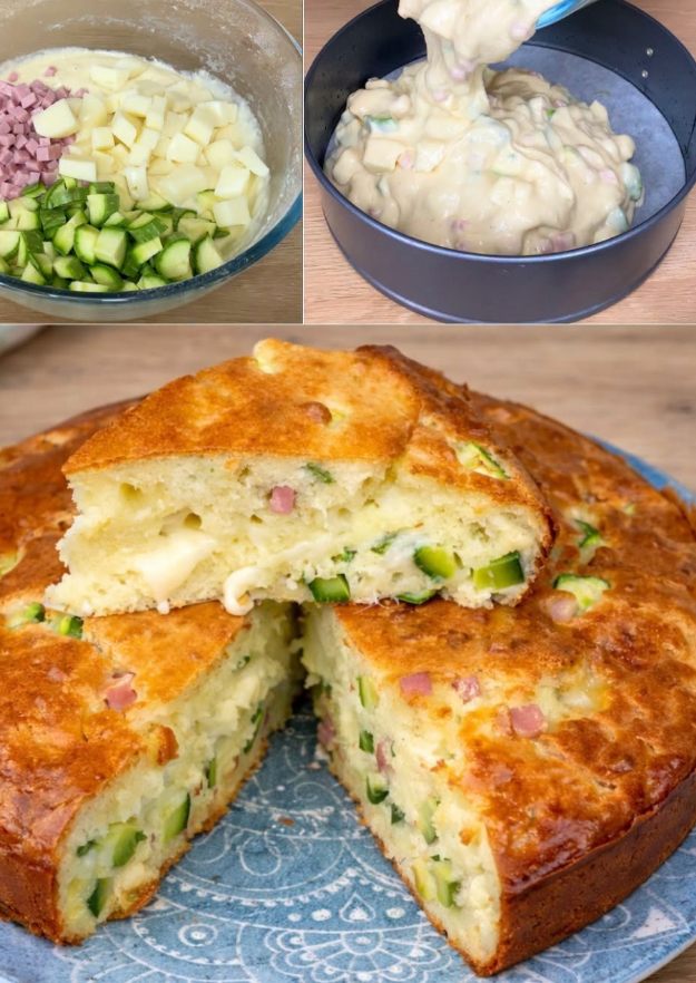  Moist Savoury Cake with Zucchini, Ham & Cheese (No Scale Needed)
