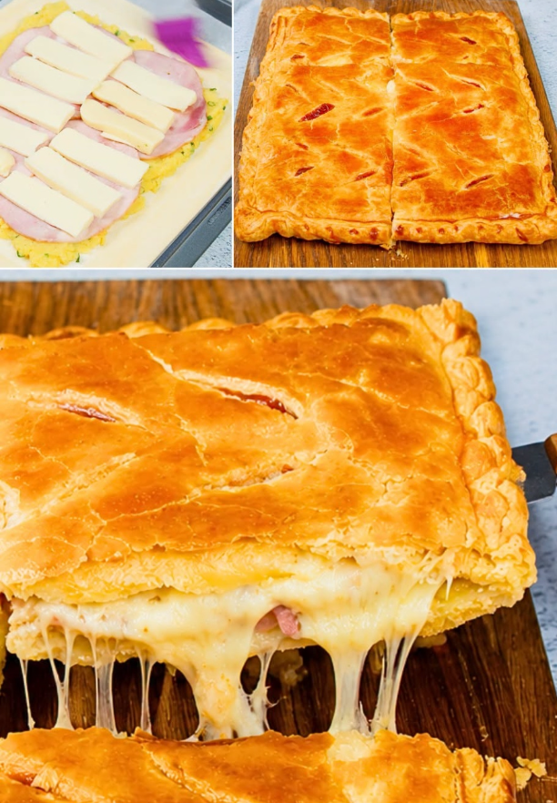 Savoury Puff Pastry Cake with Ham, Potatoes & Cheese
