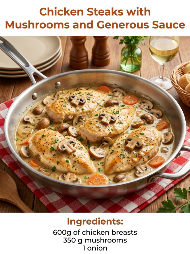  Chicken Steaks with Mushrooms in a Rich Sauce