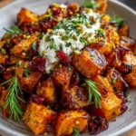 Honey-Roasted Pumpkin with Whipped Feta, Pistachio Crunch & Cranberry Drizzle