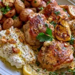 Lemon Dijon Chicken with Whipped Garlic Feta & Crispy Potatoes