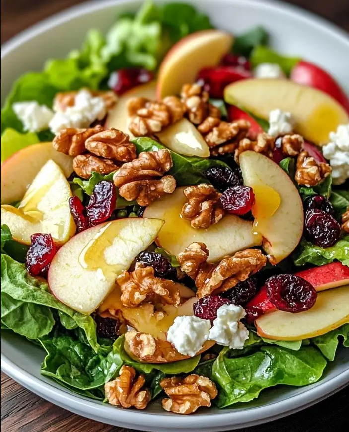 Apple, Cranberry & Walnut Salad with Feta and Honey Lemon Dressing