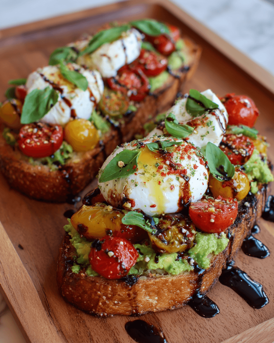 Avocado Burrata Tomato Toast with Balsamic Drizzle