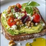 Avocado Toast with Feta, Cherry Tomatoes, Cranberries & Walnuts