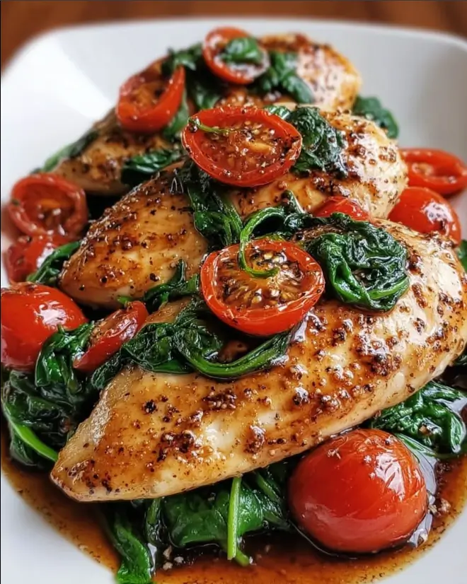 Balsamic Chicken Breast with Spinach and Tomatoes