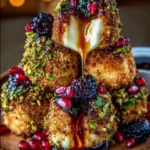 Blackberry Hot Honey Brie Bites with Crispy Pistachio Crust & Pomegranate Crunch