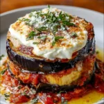 Burrata Eggplant Parmigiana with Caramelized Onions & Parmesan Cream