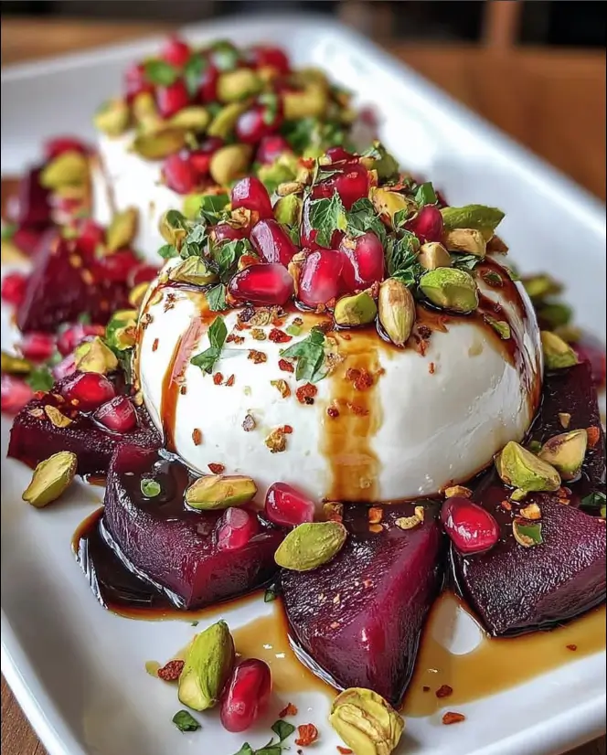 Burrata and Roasted Beet Salad with Pomegranate Glaze