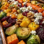 Caramelized Brussels Sprouts, Sweet Potato, Butternut Squash, Carrot & Beet Medley with Feta, Walnuts & Cranberry-Honey Glaze