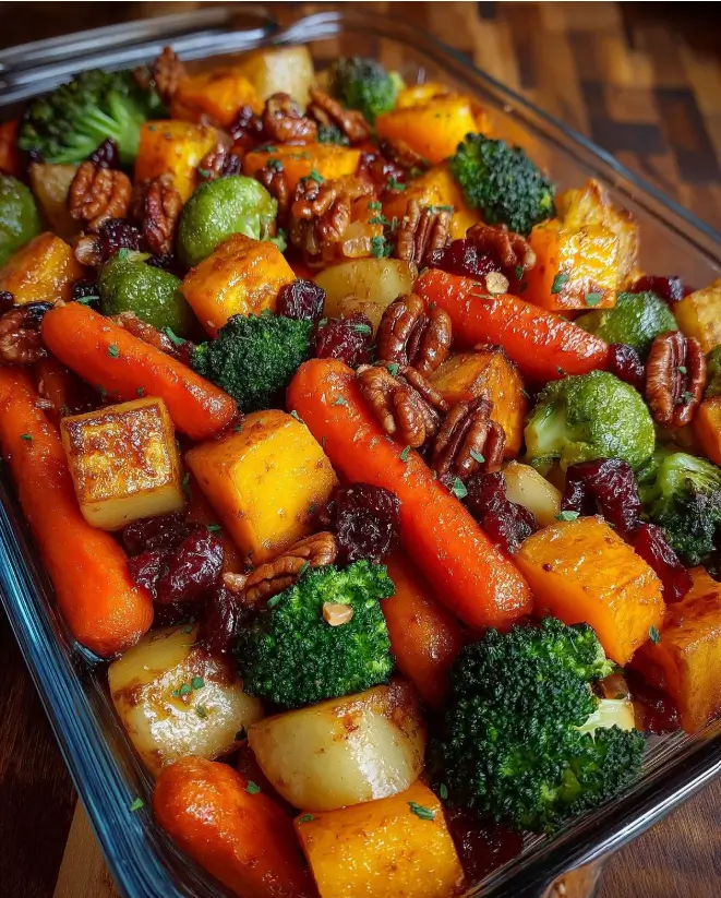 Caramelized Butternut Squash, Carrots, Broccoli & Yukon Potatoes with Feta, Pecans & Cranberry-Honey Glaze