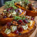 Caramelized Sweet Potatoes with Warm Brie Center and Cranberry Walnut Topping