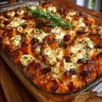 Carrot, Pumpkin & Sweet Potato Bake with Feta, Almonds & Maple Cranberry Drizzle