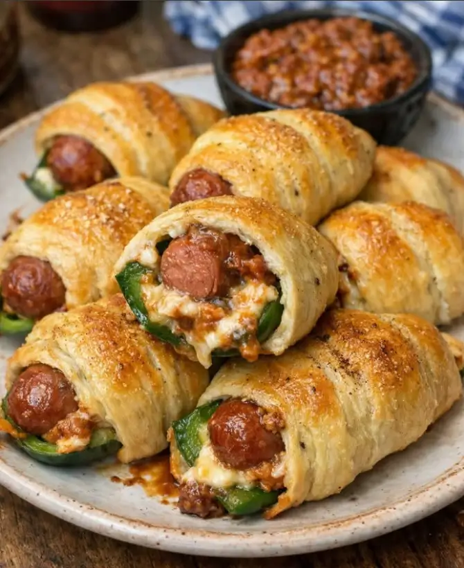 Cheesy Chili Dog Jalapeño Poppers Wrapped in Buttery Crescent Bliss