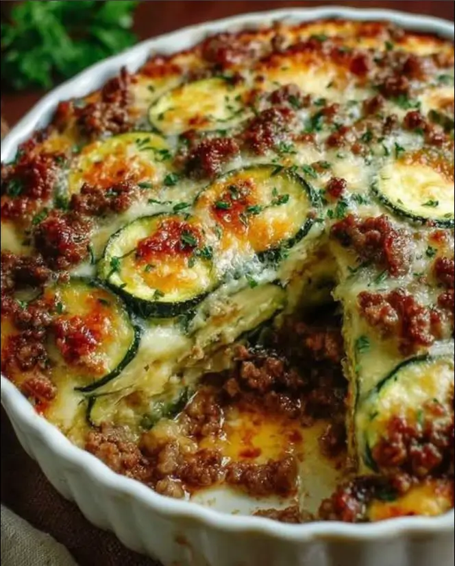 Cheesy Zucchini & Beef Bake