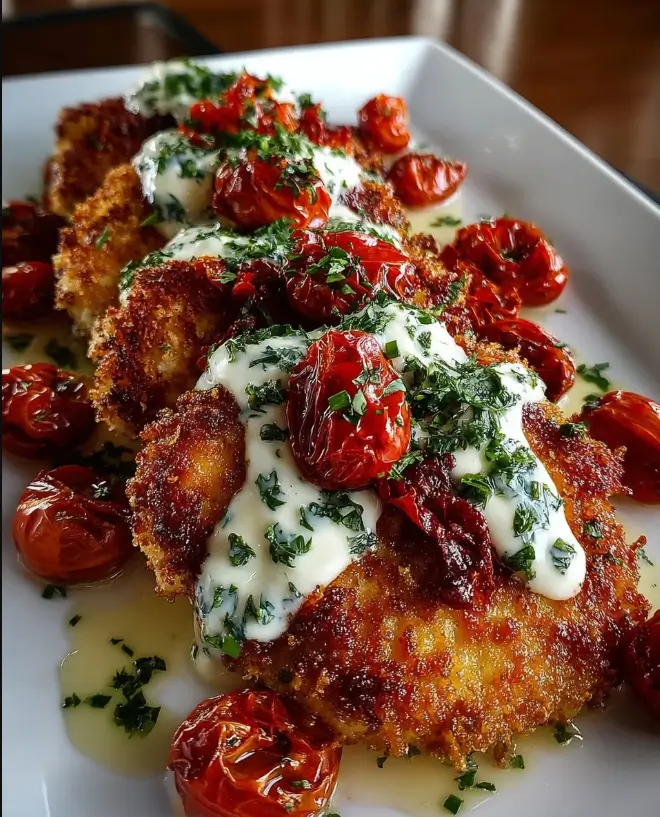 Chicken Cutlets with Whipped Feta & Roasted Tomato