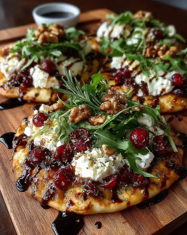 Cranberry Balsamic Flatbread with Goat Cheese & Arugula