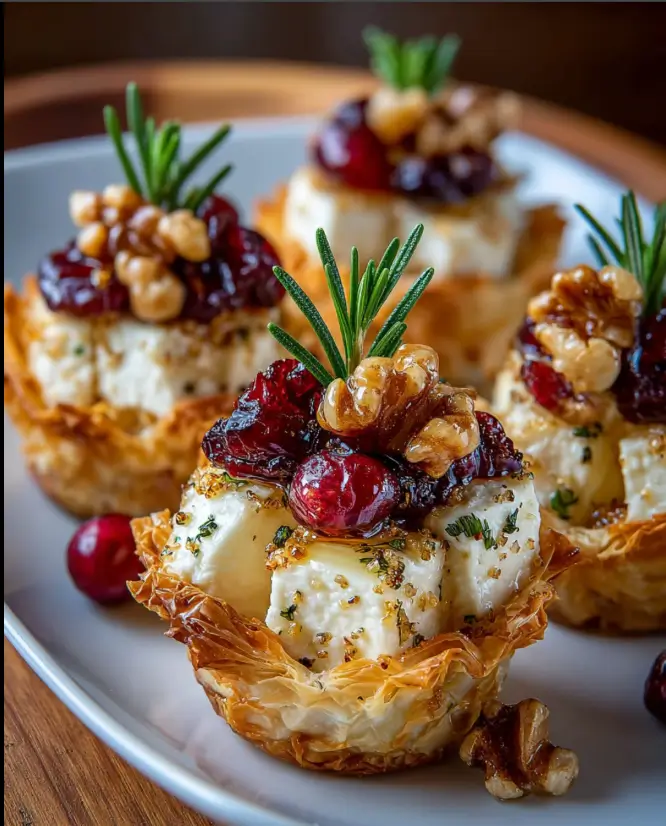 Cranberry Walnut Brie Phyllo Cups