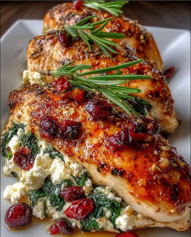 Cranberry & Spinach Stuffed Chicken Breasts with Goat Cheese