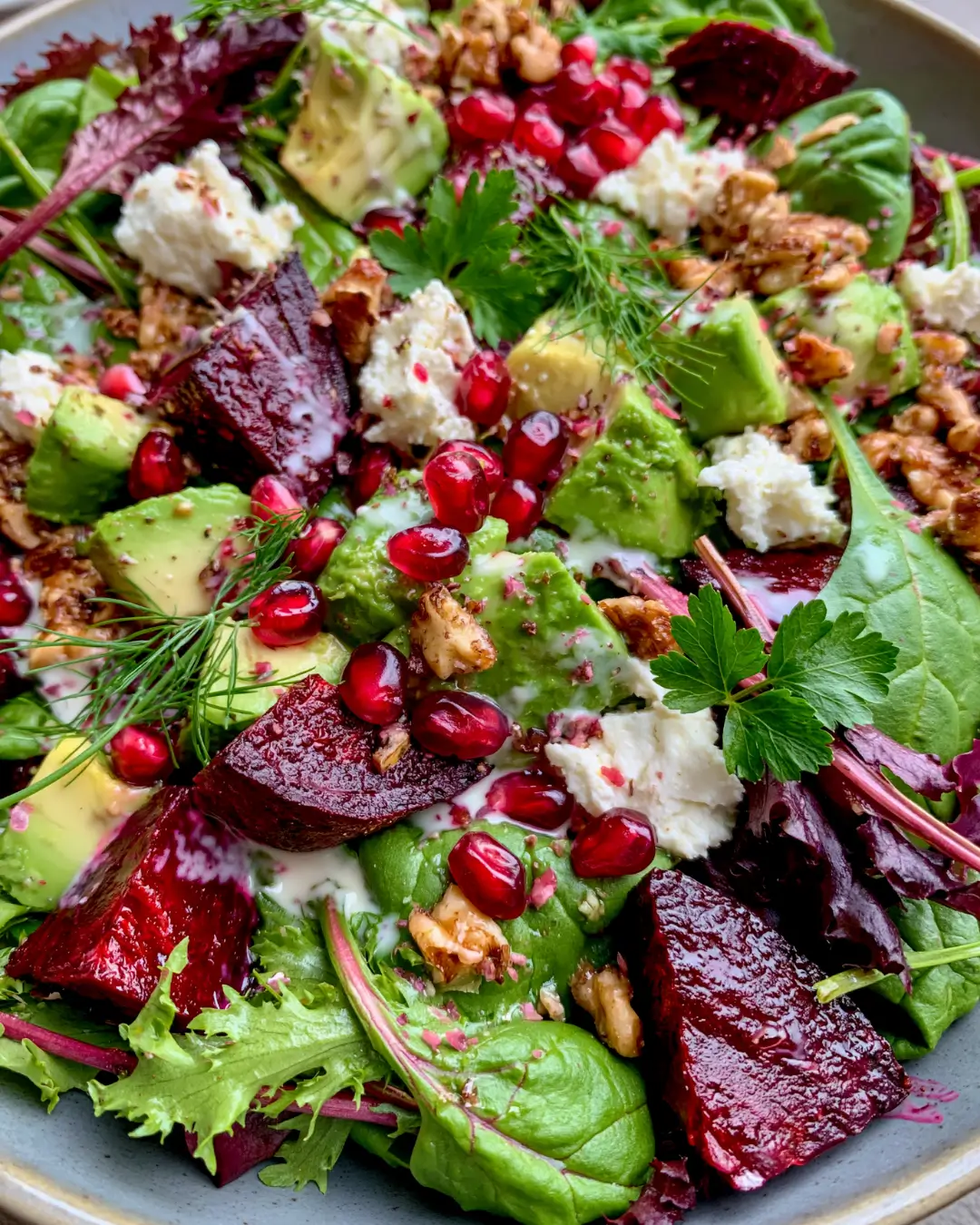 Creamy Avocado, Beetroot & Feta Salad with Toasted Walnuts